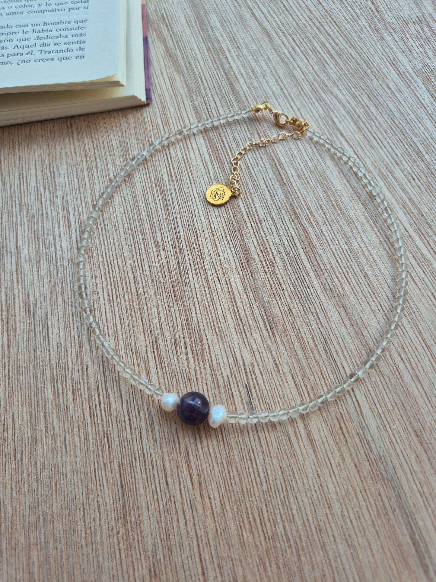 Choker cuarzo blanco y amatista