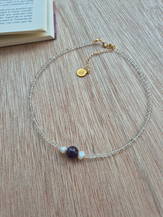 Choker cuarzo blanco y amatista